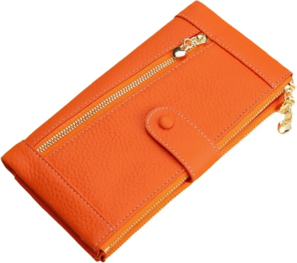 Portefeuille en Cuir Orange Ultra Fin avec Blocage RFID Sécurisé INF
