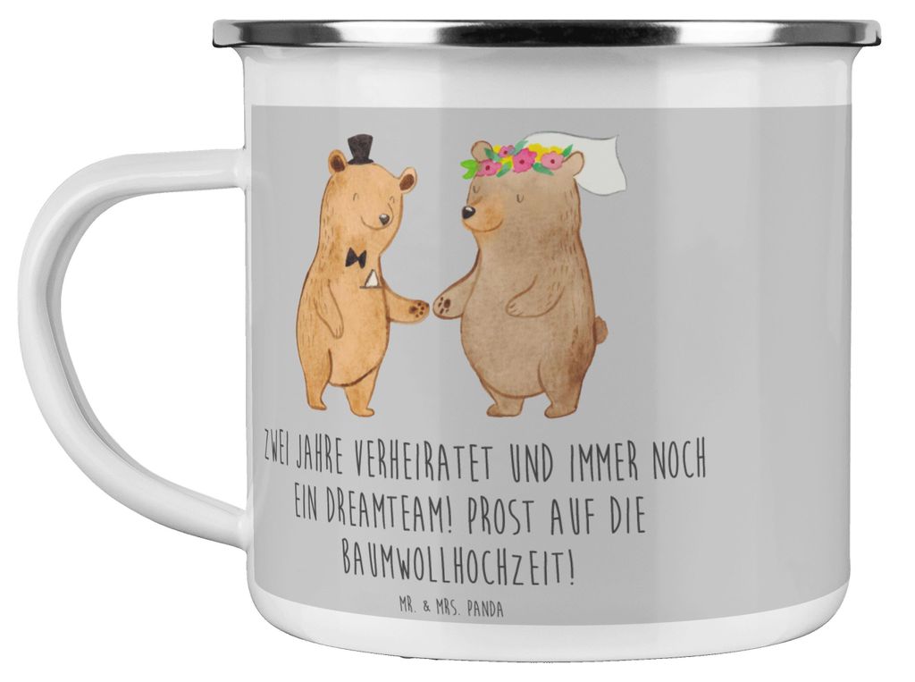 Mr. & Mrs. Panda Pott 2. Hochzeitstag Baumwollhochzeit - Heather Grey - Geschenk, handgemacht, Blechtasse, Zuneigung, Emaille Tasse, Geschenke, Lie...