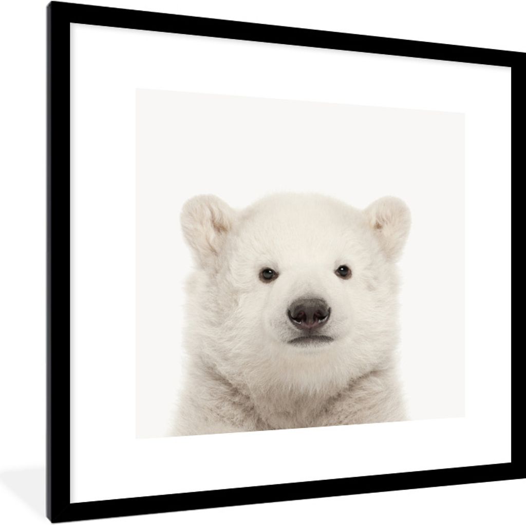 MuchoWow Gerahmtes Poster Eisbär - Tiere - Weiß - Kinder - Jungen - Mädchen 40x40 cm - Poster mit Schwarzem Bilderrahmen Wandposter Rahmen Fot...