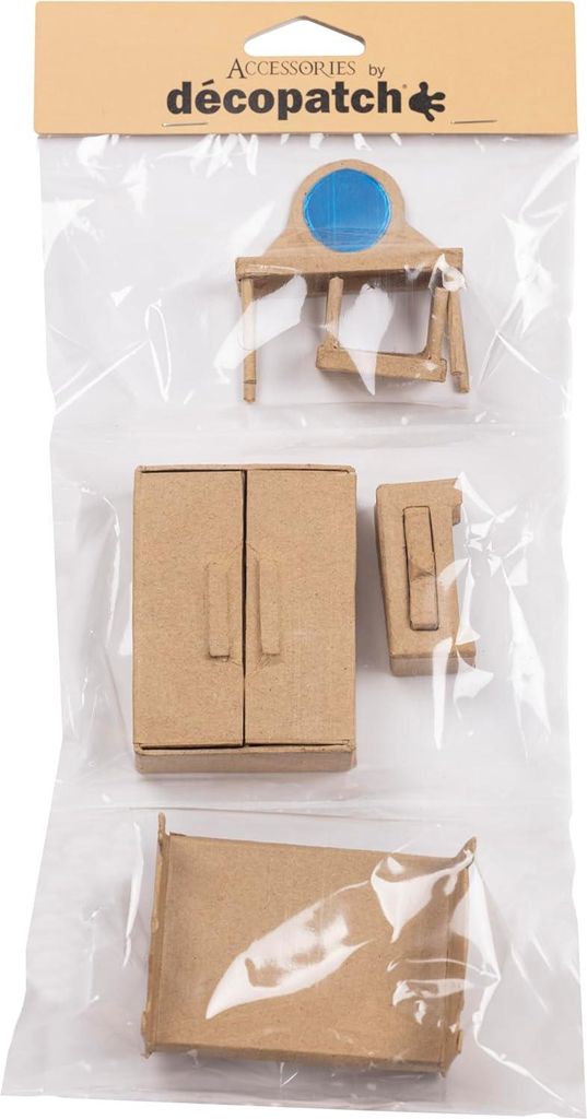 Décopatch Pappmaché, 6 Miniaturen, Schlafzimmer,15,5x4,5x33cm Kartonbraun AC924C