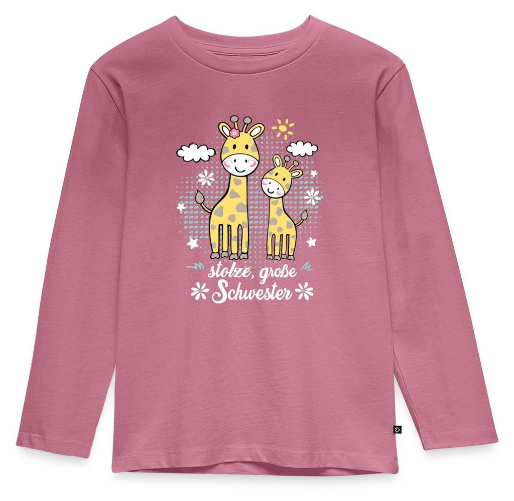 Spreadshirt Stolze Große Schwester Giraffe Kinder Premium Langarmshirt, 122/128 (6 Jahre), Mauve