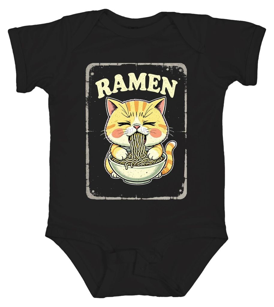 Ramen Katze Nudelsuppe Kawaii Geschenk Retro Vintage Unisex Baby Body, Schwarz, 12/18