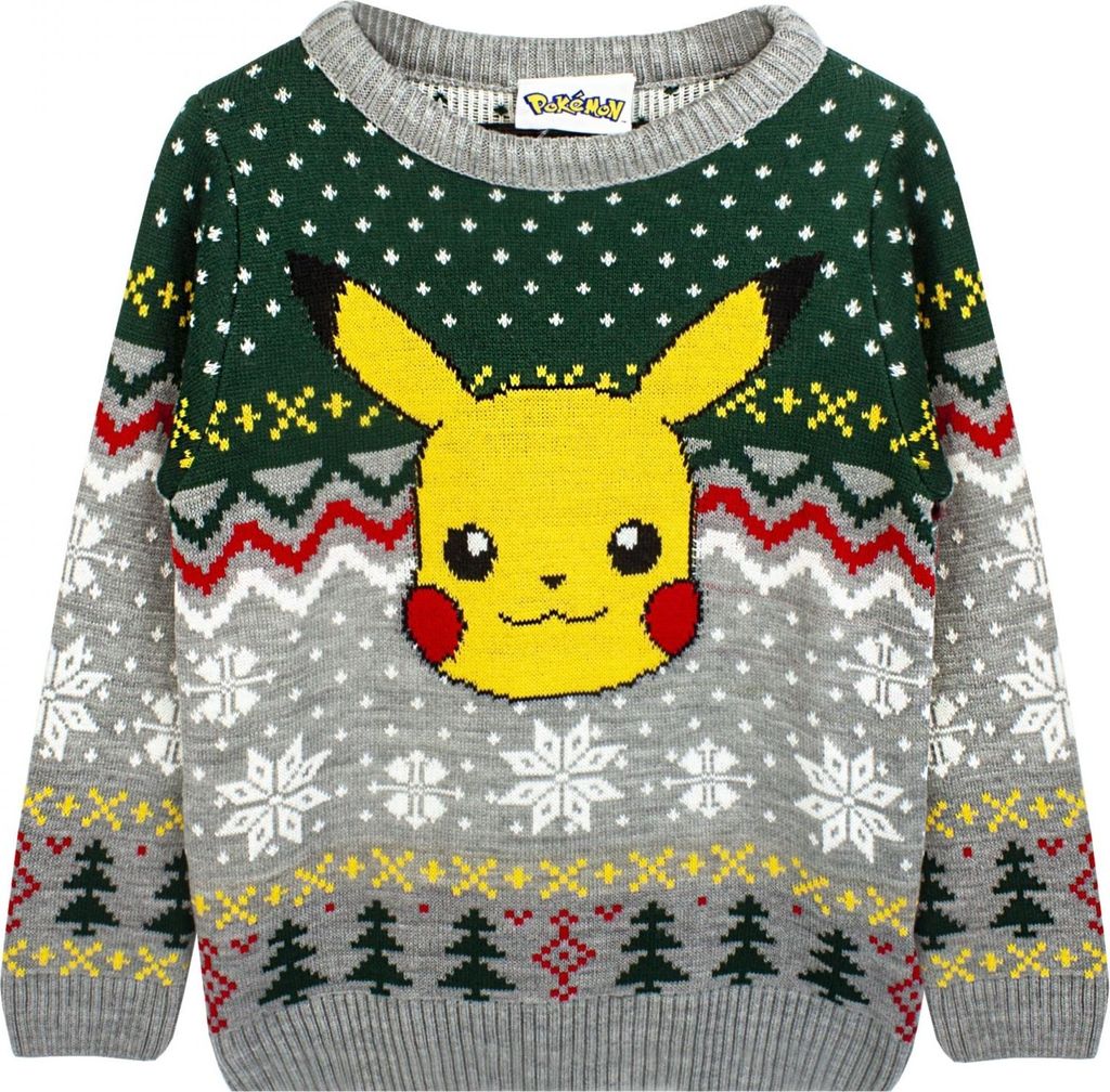 Pokemon - Pullover für Kinder - weihnachtliches Design NS6447 (146-152) (Grau/Grün)