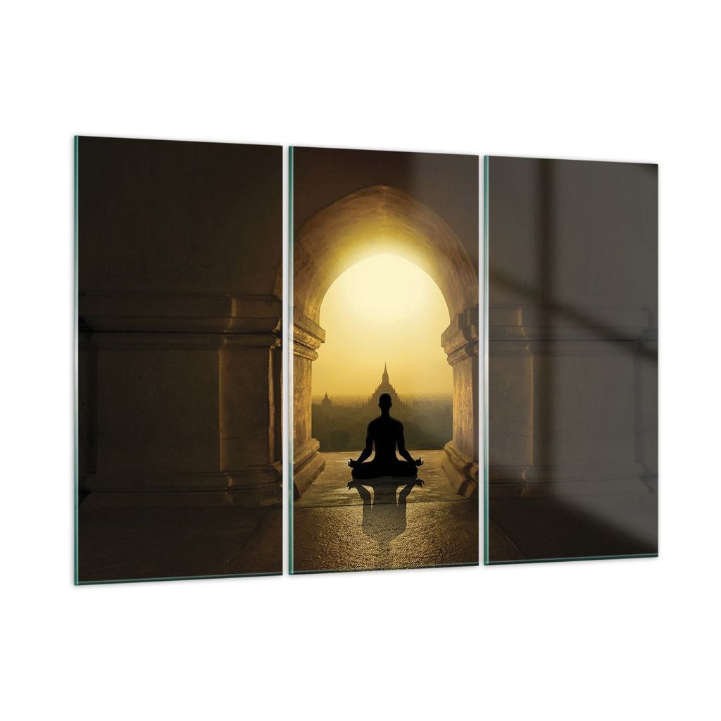 Bilder auf glas - 3 Teile - Meditation Tempel Schatten - 105x70cm - Glasbilder - Wandbilder - Bilder - zum Aufhängen bereit - Wanddekoration aus G...