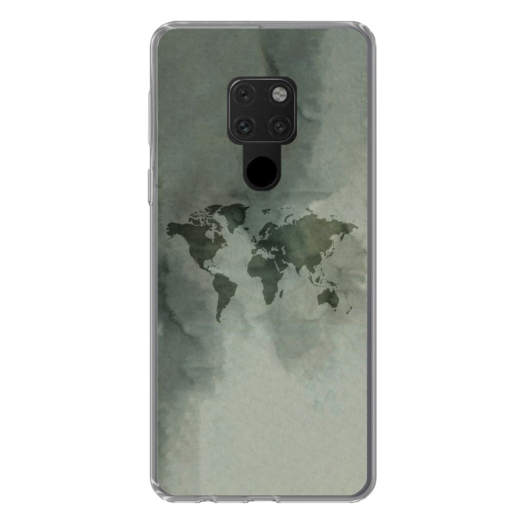 MuchoWow Handyhülle Schutzhülle Hülle für Huawei P40 Lite Weltkarte - Grün - Grau Silikon Softcase Handy Hülle - Handy