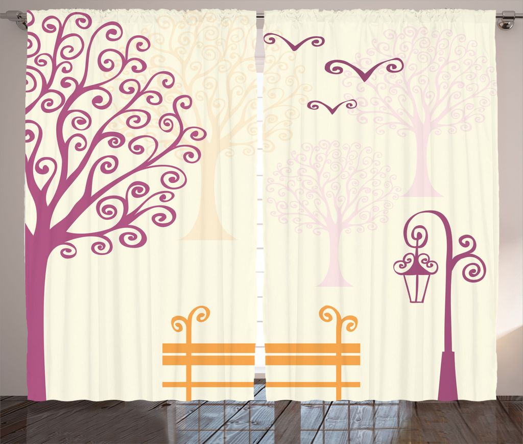 ABAKUHAUS Baum Rustikaler Gardine, Parkbank Pastellfarbe, Schlafzimmer Kräuselband Vorhang mit Schlaufen und Haken, 280 x 225 cm, Orange Lila