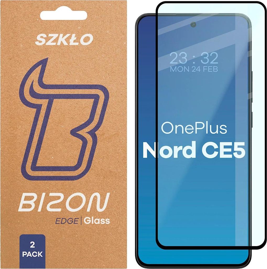 2x Gehärtetes Glas für OnePlus Nord CE5 5G, Bizon Glass Edge Duo, Schwarzer Rahmen