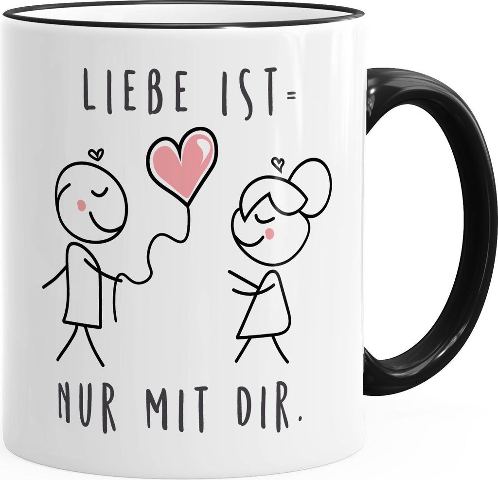 Kaffeetasse Liebe ist nur mit Dir Geschenk Valentinstag Liebe Spruch MoonWorks schwarz unisize