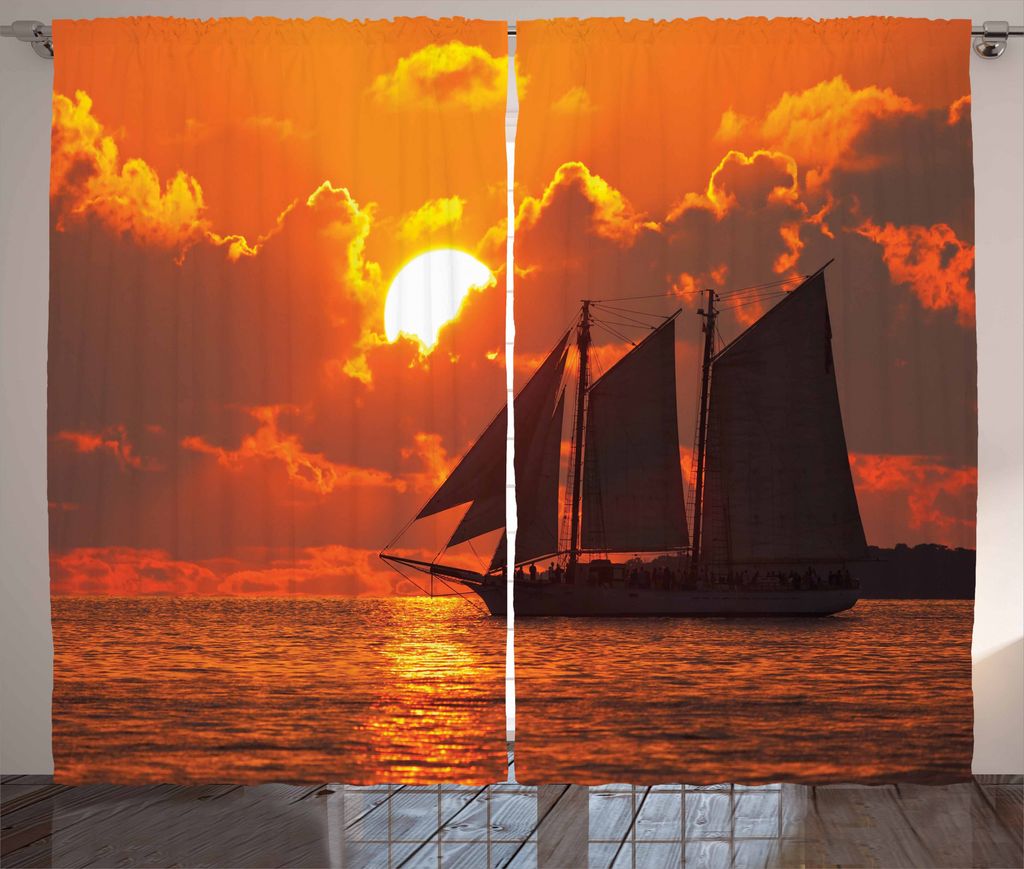 ABAKUHAUS Tropisch Rustikaler Vorhang, Sonnenuntergang in Key Florida, Wohnzimmer Universalband Gardinen mit Schlaufen und Haken, 280 x 175 cm, Ora...