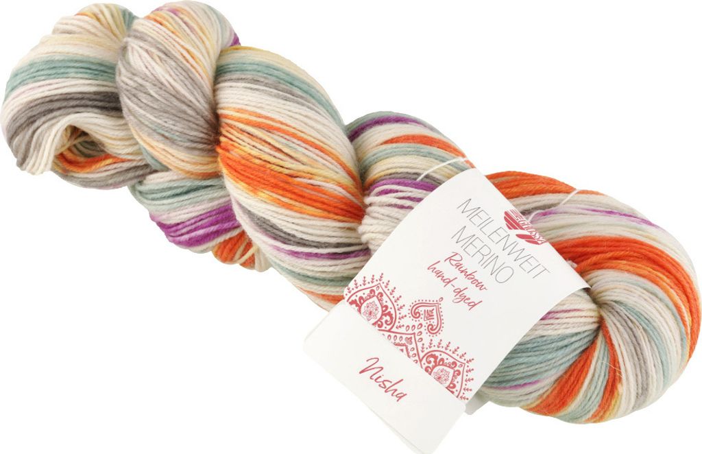 Lana Grossa - Meilenweit 100g Merino Hand-dyed Rainbow 7015 dunkelfuchsia natur minttürkis orange dunkelgrau