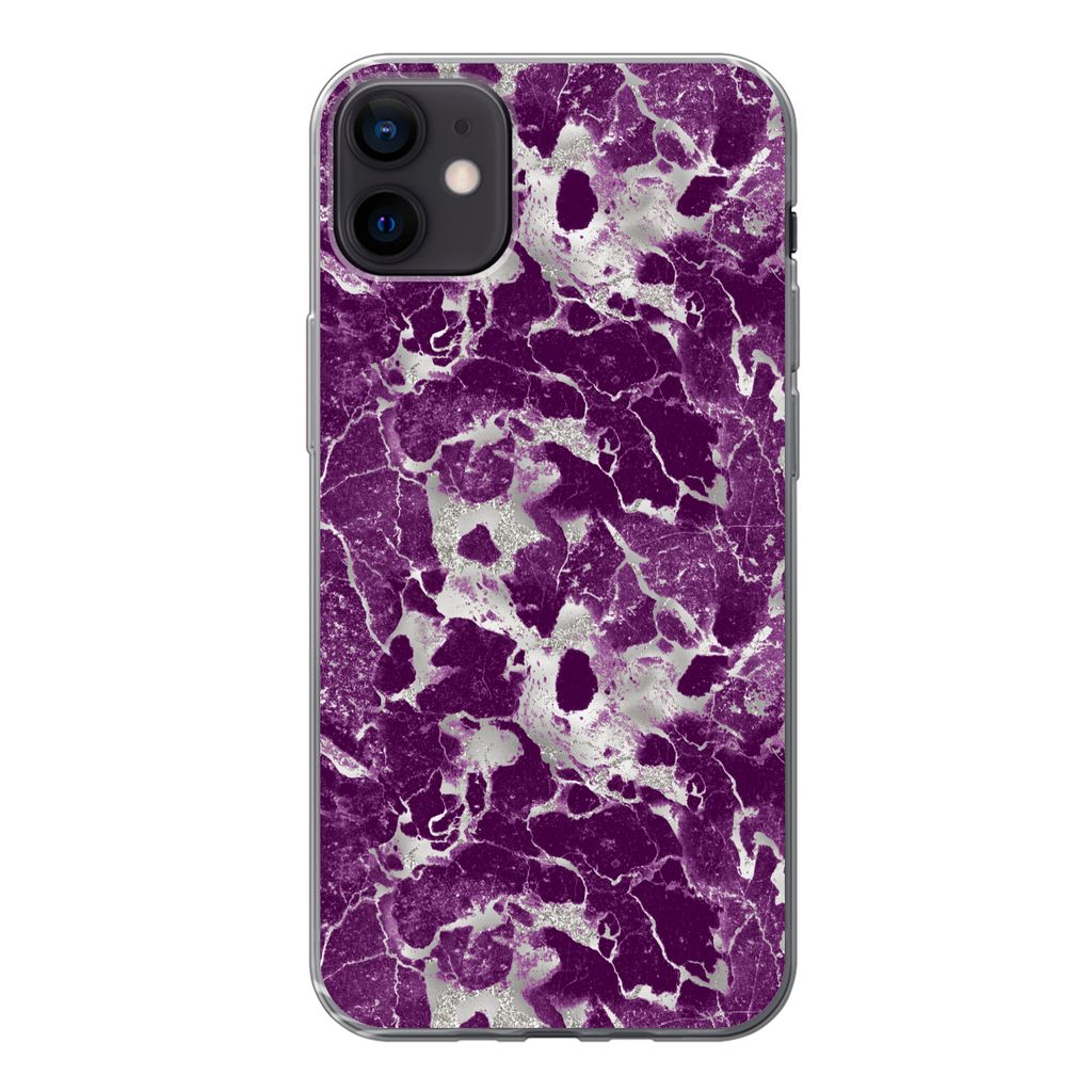 MuchoWow Handyhülle Schutzhülle Hülle für iPhone 12 mini Marmor - Glitter - Lila - Muster Silikon Softcase Handy Hülle - Bild