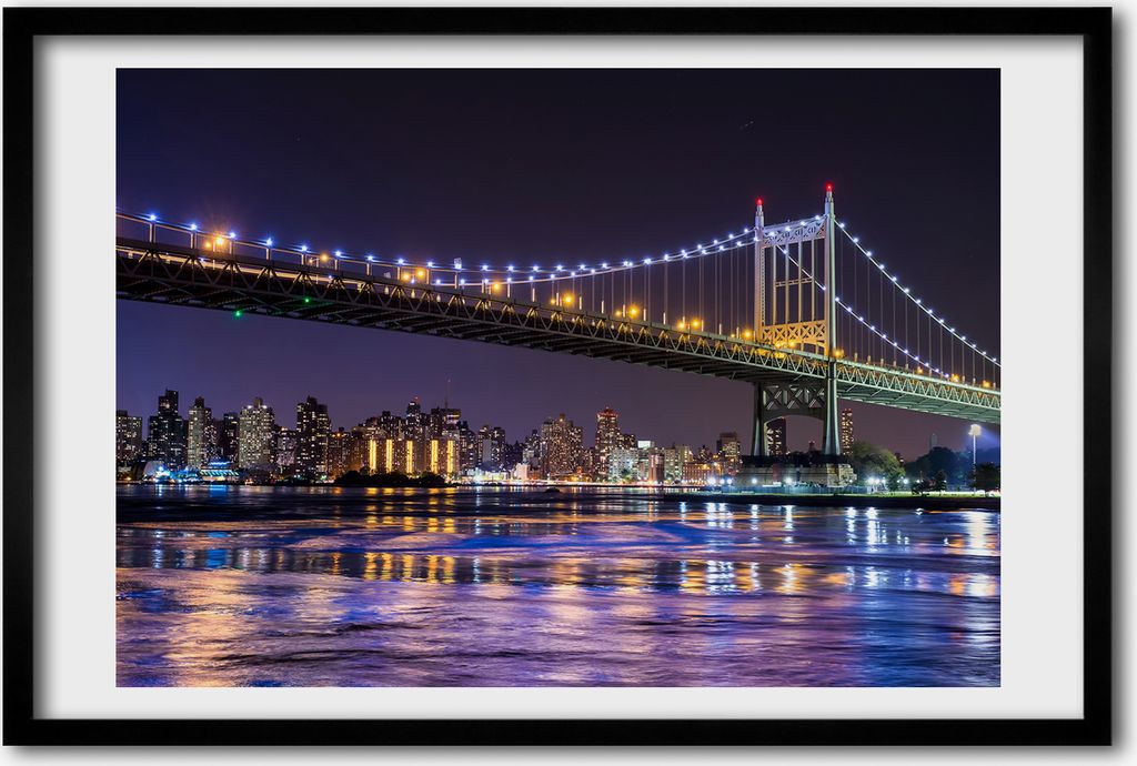 Bild 60x40 MDF-Rahmen, Wandkunst Brücke in New York City