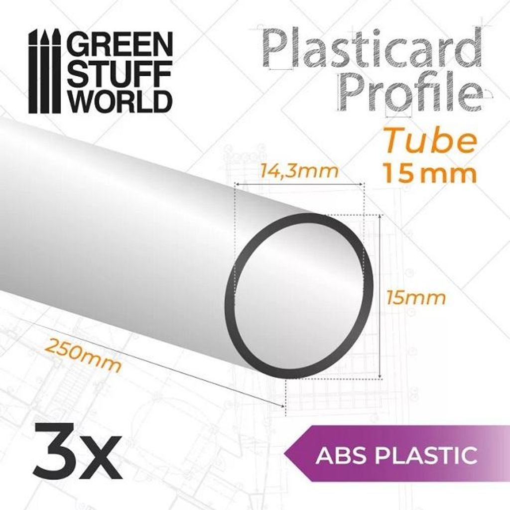 Green Stuff World GSW9309 - ABS Plasticard - Profile TUBE 15mm PIPELINE - Neu
