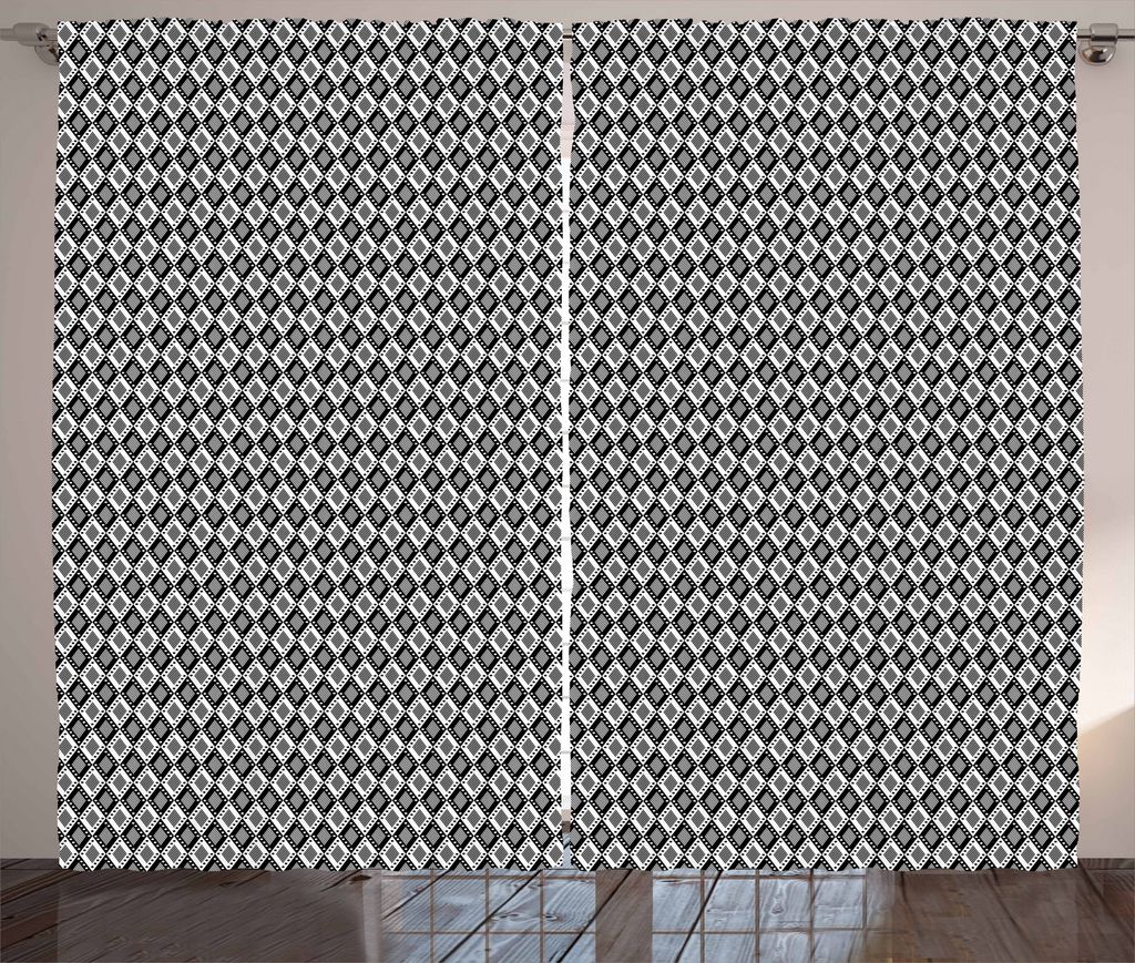 ABAKUHAUS Schwarz und weiß Rustikaler Gardine, Rhombus-Linien, Schlafzimmer Kräuselband Vorhang mit Schlaufen und Haken, 280 x 175 cm, Schwarz un...
