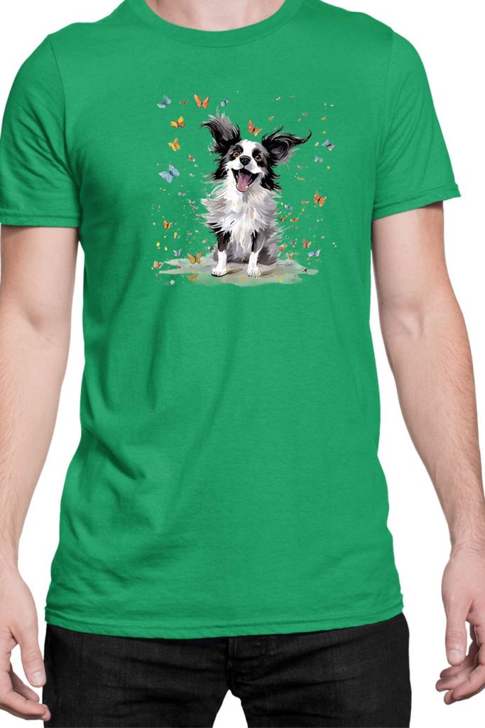 Herren T-Shirt Funny Dogs Breeds Papillon Dog Breed, Man XL / Grün