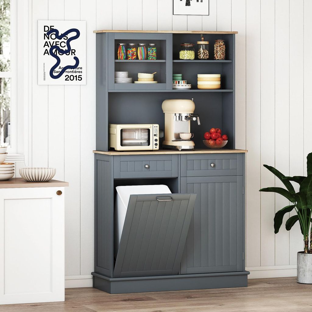 COSTWAY Küchenschrank, für 45 L Mülleimer, Buffetschrank