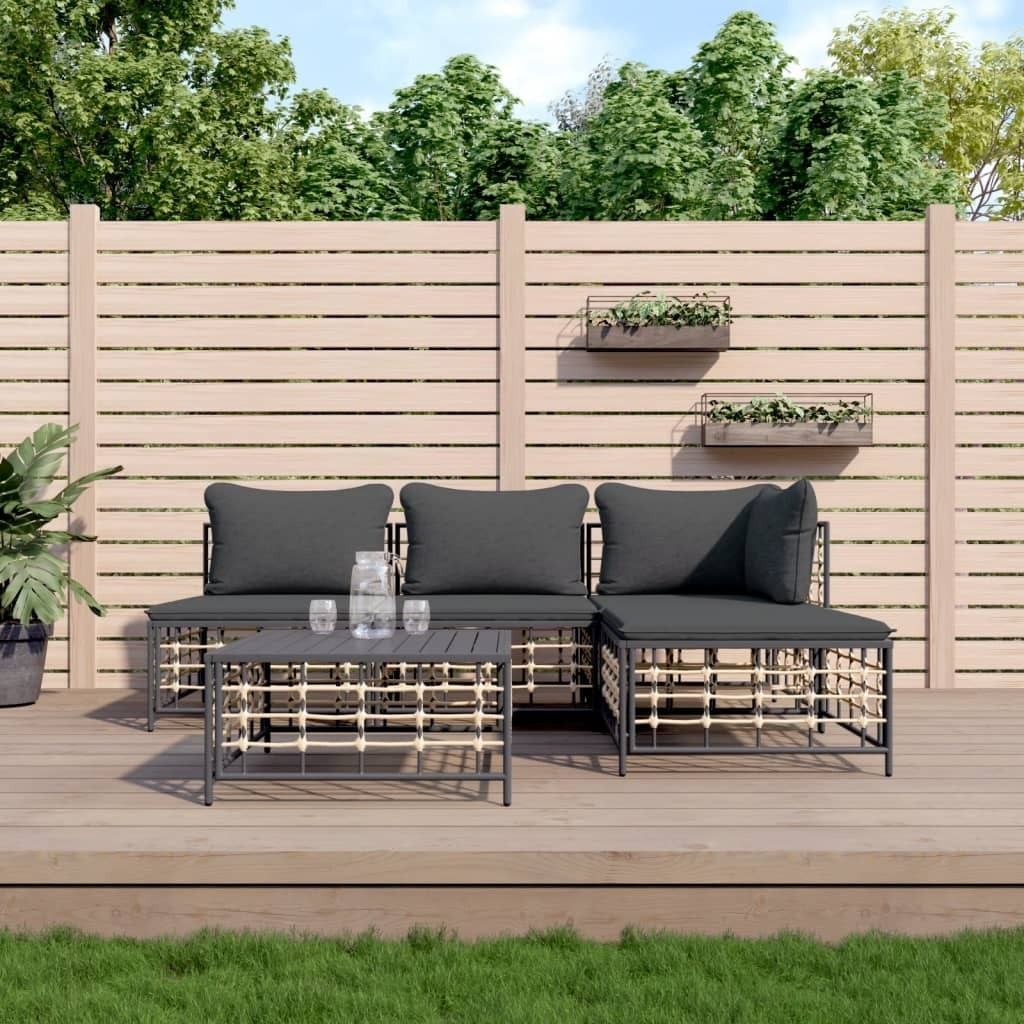 Maison Exclusive - 5-tlg. Garten-Lounge-Set mit Kissen Anthrazit Poly Rattan