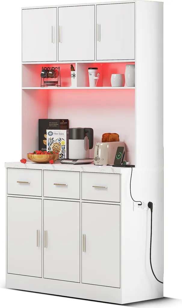 Sweiko buffet haut 100x40x180cm avec prise intégrée et LED connectée