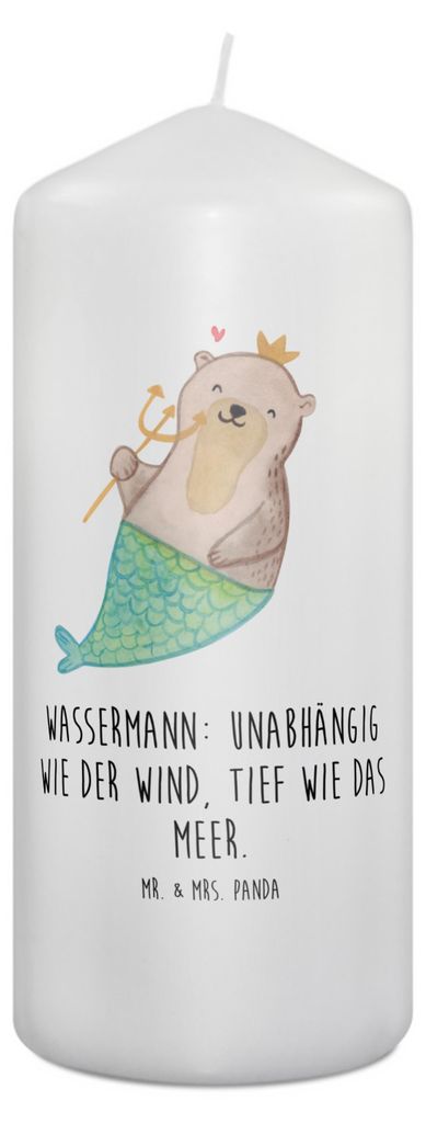 Mr. & Mrs. Panda Kerze Wassermann Astrologie 19 x 8 cm - Weiß - Geschenk, Blockkerze, Geburtstagsgeschenk, Bedruckte, Horoskop, Sternzeichen, Erin...