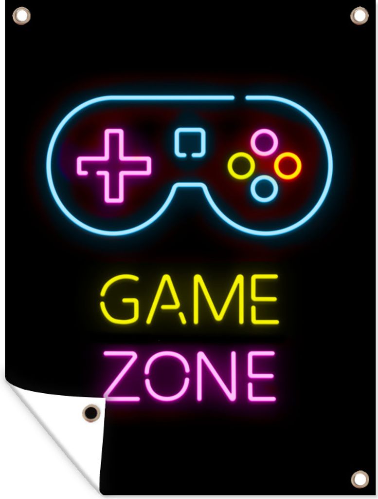MuchoWow 60x80 cm Outdoor-Poster Gartendeko Sichtschutz Garten Poster für den Garten Controller - Spiel - Neon - Schwarz - Zitate - Spielzone
