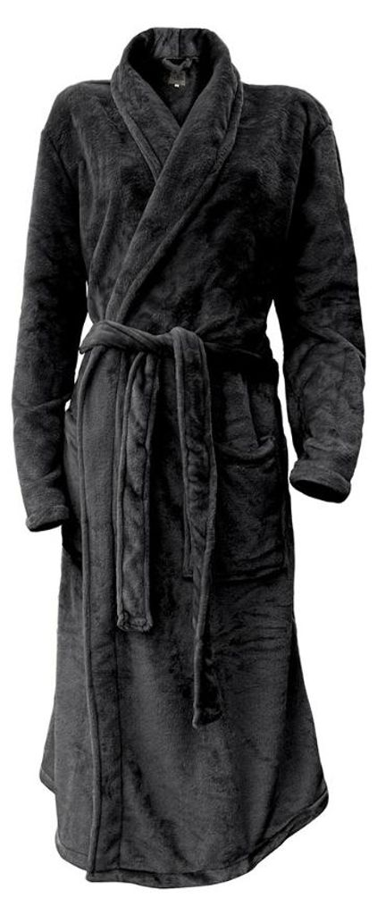 LINNICK Flanell Fleece Bademantel Uni - schwarz - L