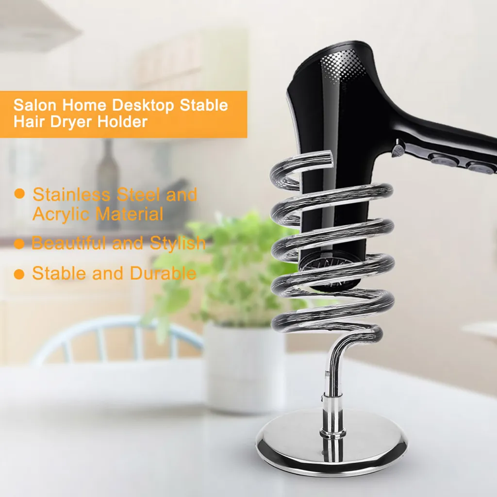 Support de sèche-cheveux robuste en inox noir, rangement durable - 2