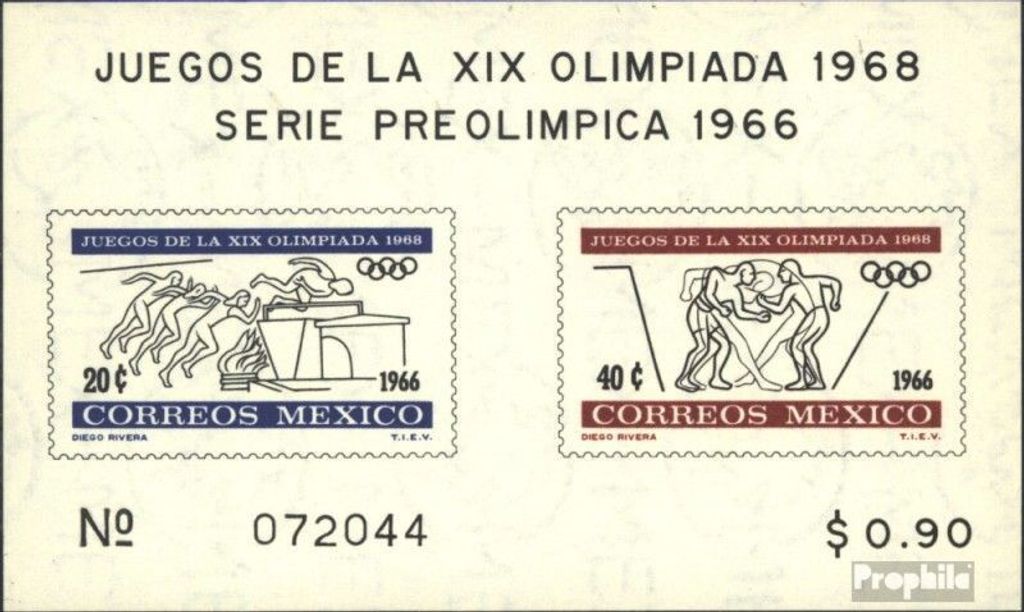 Briefmarken Mexiko 1966 Mi Block5 (kompl.Ausg.) postfrisch Vorolymp. Spiele 67, Mexiko