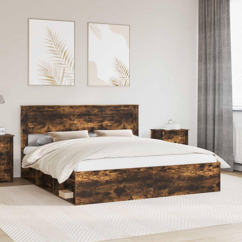 Maison Exclusive - Bettrahmen Geräucherte Eiche 200 x 200 cm Massives Kiefernholz