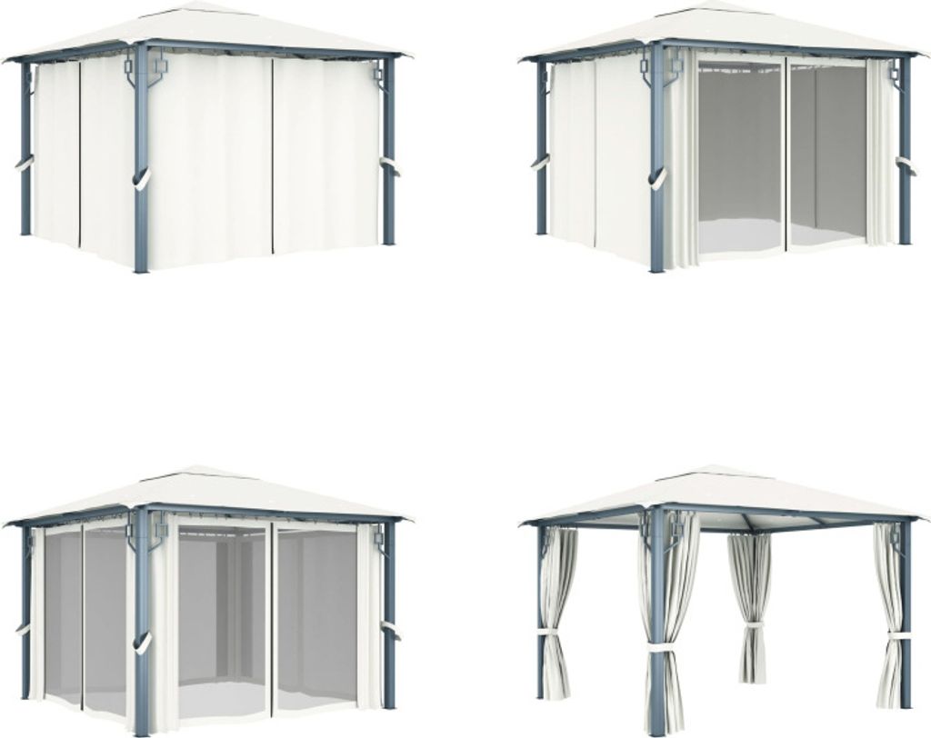 vidaXL Pavillon mit Vorhängen 300 x 300 cm Creme Aluminium - Pavillon - Pavillons - Vordach - Vordächer