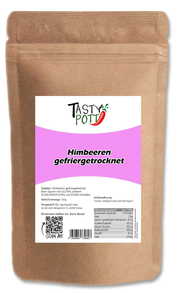 Tasty Pott gefriergetrocknete Himbeeren - im Beutel Produktbild 