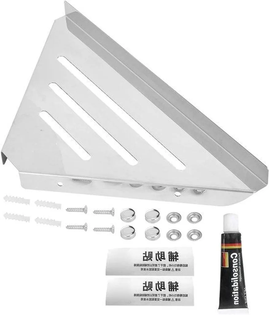 Organisateur douche pour coin de salle de bain en inox argent brillant