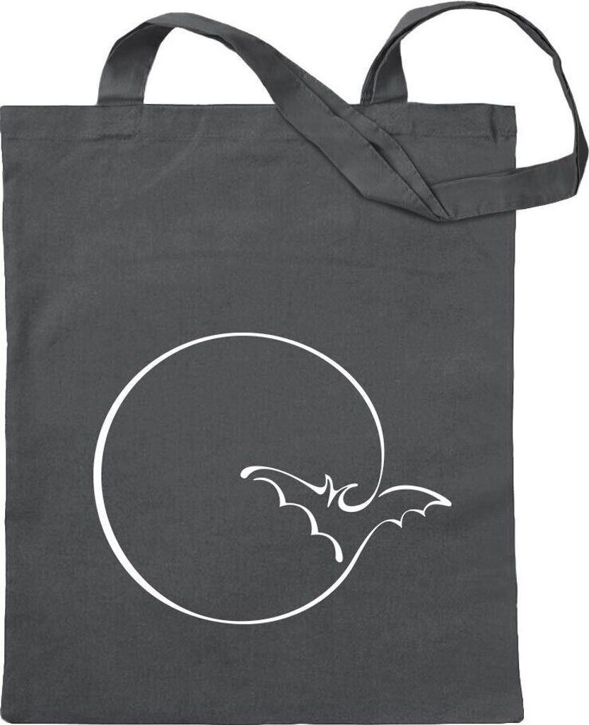 Kiwistar - Baumwolltasche - stahlgrau - Mond mit Fledermaus - Tragetasche Stoffbeutel Umhängetasche langer Henkel
