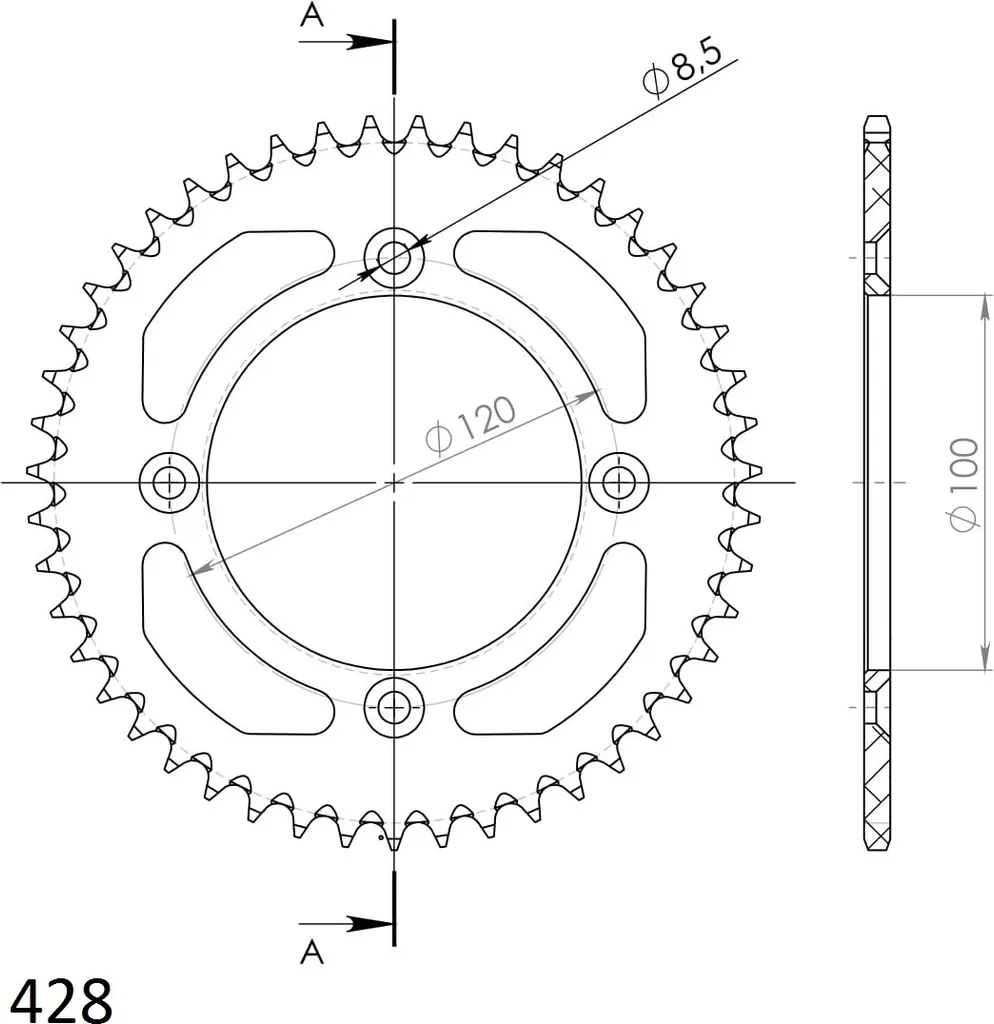 Couronne aluminium Supersprox 428 47 dents légère et robuste Gold
