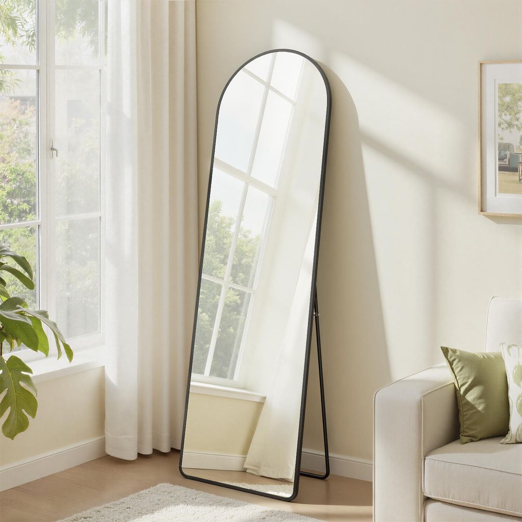 SONGMICS Ganzkörperspiegel, Spiegel gebogen, stehend oder wandmontiert, für Wohnzimmer, Schlafzimmer, 150 x 40 cm, schwarz
