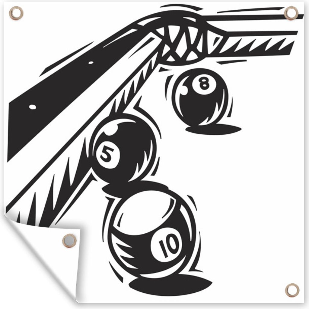 MuchoWow 100x100 cm Outdoor-Poster Gartendeko Sichtschutz Garten Poster für den Garten Eine Illustration von drei Kugeln auf dem Billardtisch