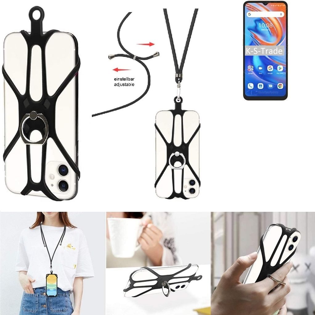 K-S-Trade 3in1 Handykette Handyband Handykordel Halsband Smartphone-Ring Handy-Ring kompatibel mit UMIDIGI A13S Fingerhalterung Handyring