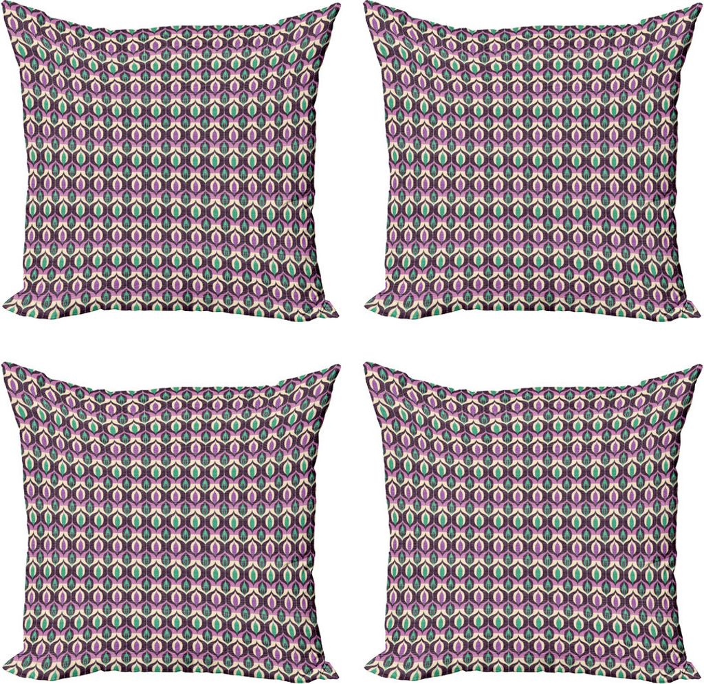 ABAKUHAUS Art Deco Kissenbezug Set (4 Stück), Rhythmische Bunte ornates, Moderner Doppelseitiger Digitaldruck, 50 cm x 50 cm, Sea Green Fuchsia
