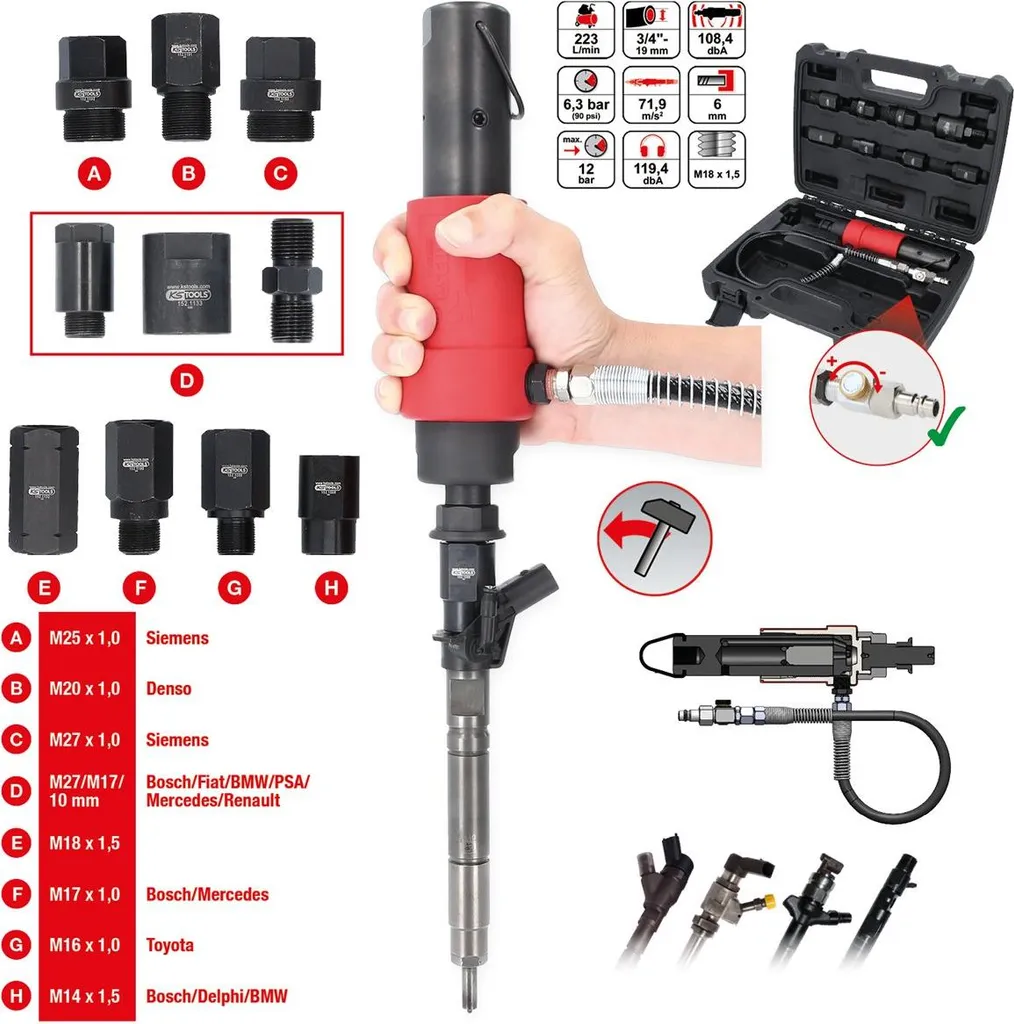 Solution injecteur bloqué : extracteur à air comprimé KS Tools 9 pièces - 5