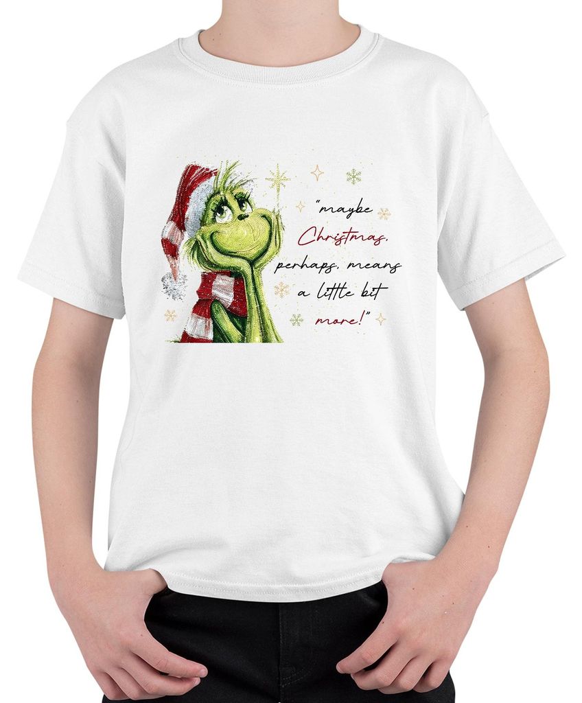 Grinch Santa Weihnachten maybe Christmas means a little bit more Uni Kinder T-Shirt, Weiß, 128
