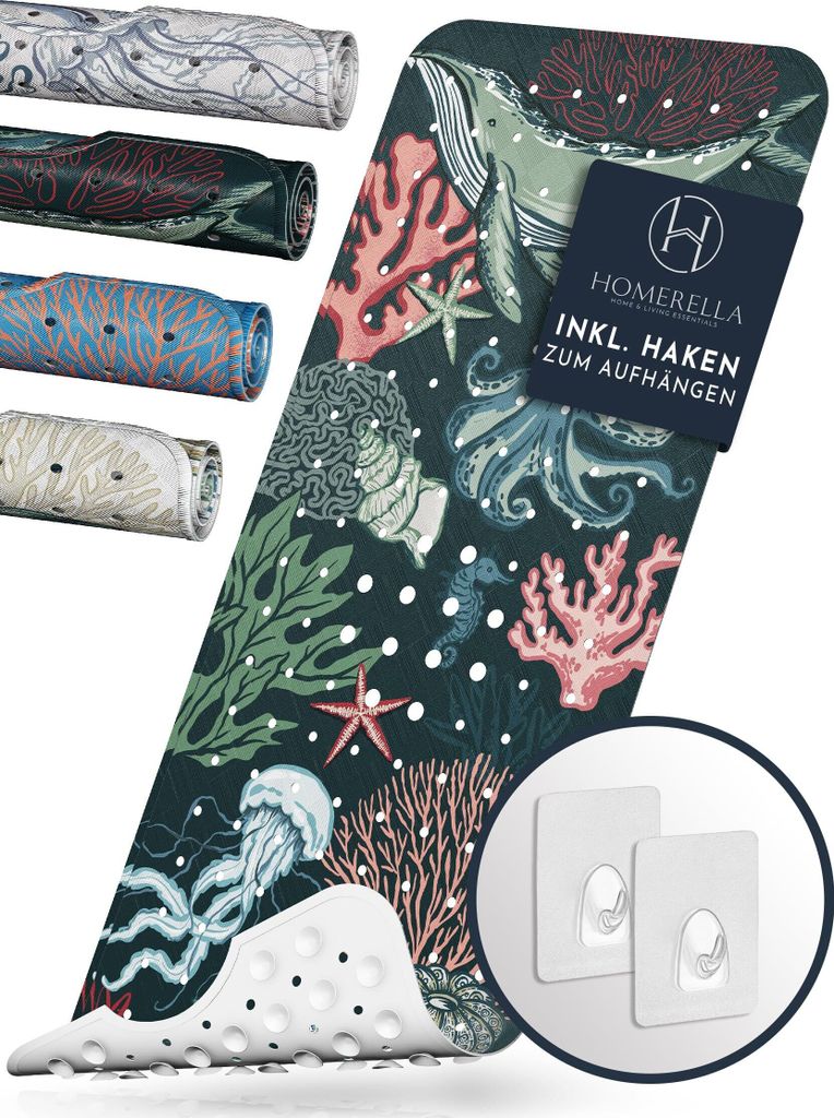 Homerella Badewannenmatte rutschfest 100x40cm - 100% BPA frei mit 2 Aufhängehaken - Antirutschmatte Badewanne hautsensitiv - Badematte waschbar
