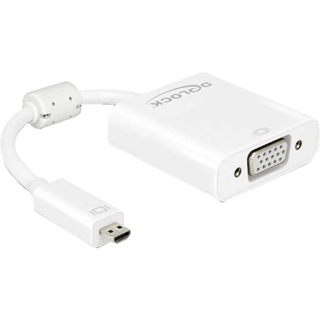 Delock Adaptateur HDMI Micro D vers VGA D-Sub15 mâle femelle blanc 65559