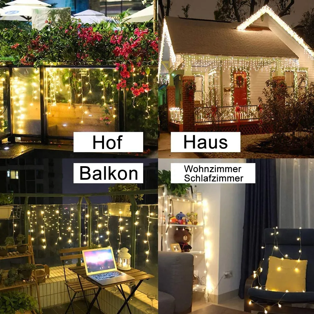 Guirlande Solaire Etanche 3M Rideau Stalactite LED avec Télécommande