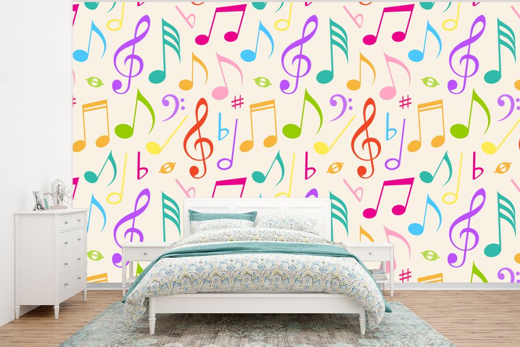 MuchoWow Fototapete für Wohnzimmer oder Schlafzimmer Wandtapete Vinyl Motivtapete Musik - Patterns - Regenbogen - 400x300 cm - Papiertapeten