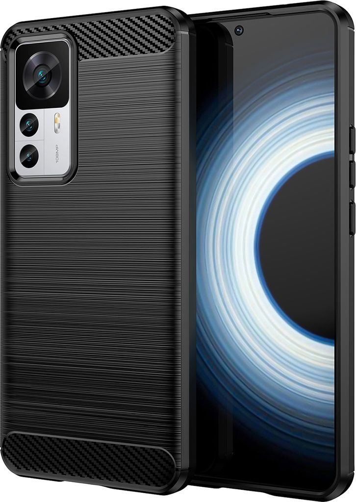 Xiaomi 12T Hülle, Carbon-Faser TPU Silikon Stoßfest Schutzhülle für Xiaomi 12T / 12T Pro Schwarz