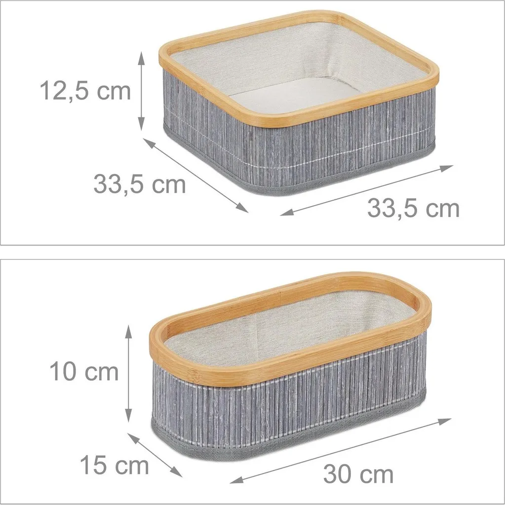 Paniers de rangement en bambou avec poignées intégrées - Lot de 3 XL
