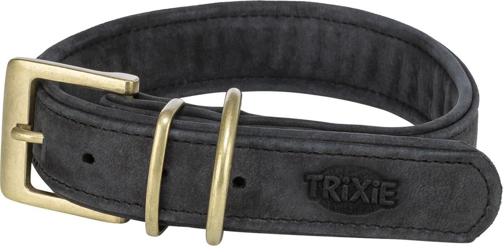 TRIXIE Pure Halsband, Leder extra breit - schwarz - 52–63 cm/40 mm