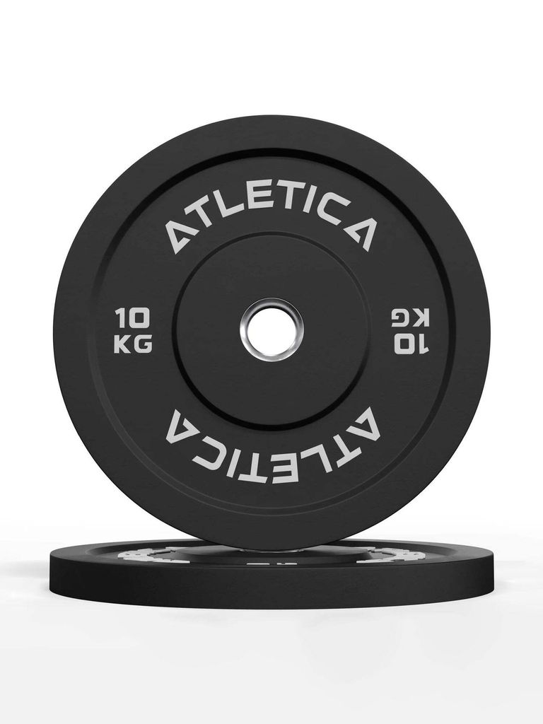 ATLETICA Bumper Plates | 2 x 10kg | Paar | geräusch- und stoßdämpfende Vollgummi-Ummantelung | Paarweise verkauft | Ø 50 mm Edelstahlring