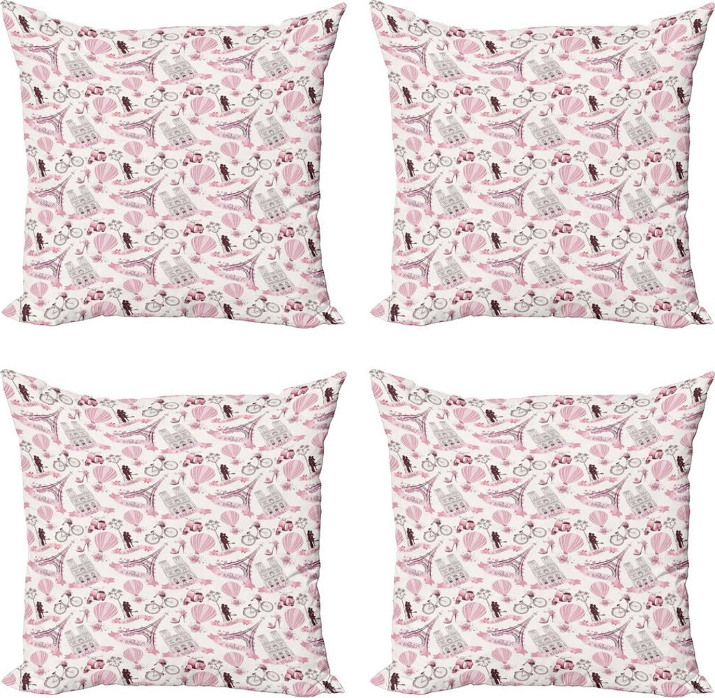 ABAKUHAUS Paris Kissenbezug Set (4 Stück), Kissing Couple Valentines, Moderner Doppelseitiger Digitaldruck, 60 cm x 60 cm, Baby-Rosa Rose