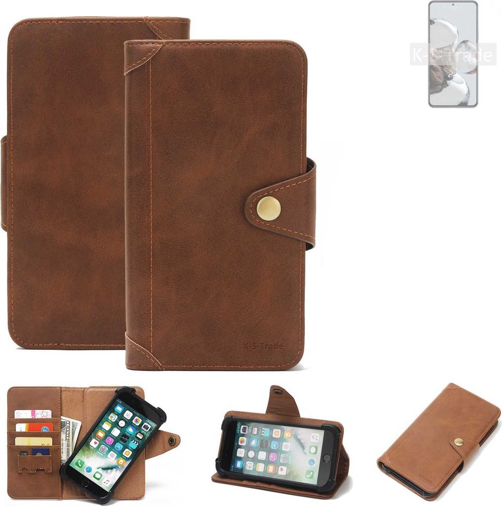 K-S-Trade Handyhülle für Xiaomi 12T Pro Schutz Hülle Walletcase Bookstyle Tasche Case Handytasche Wallet Flipcase Cover PolyurethanBraun (1x)