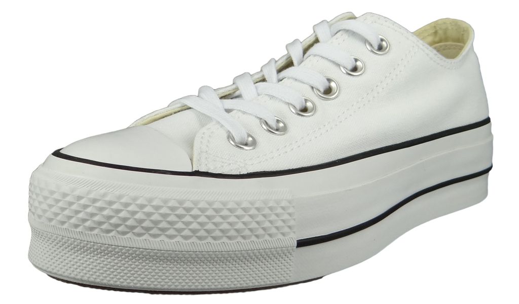 A white Converse Chuck Taylor All Star Lift Ox platform sneaker is shown from a side angle against a white background.